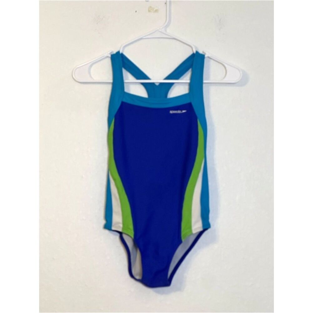 Speedo Youth Girl Size 12 One Piece Swimsuit UPF 50 Chlorine Resistant Blue